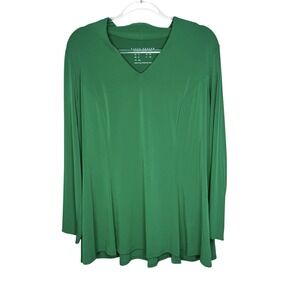 SUSAN GRAVER Modern Essentials 1X‎ Liquid Knit Stretchy Tunic Top Kelly Green